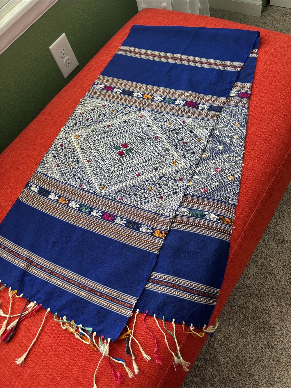 Handwoven Blue Ethnic Patterned Textile Table Runner